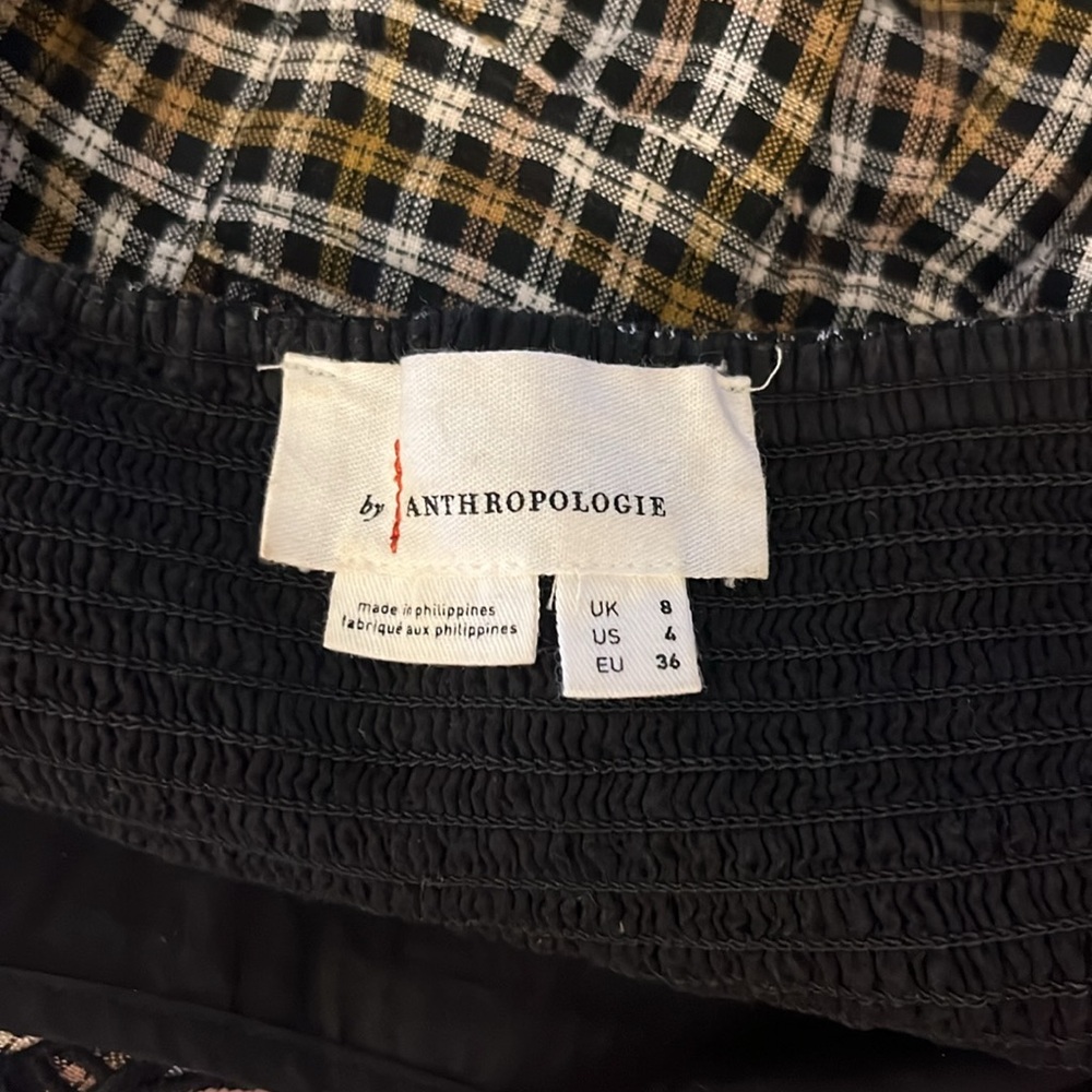 Anthropologie Embroidered Plaid Pleated Wide Leg Flowy Jumpsuit Sz 4 - Picture 5 of 10